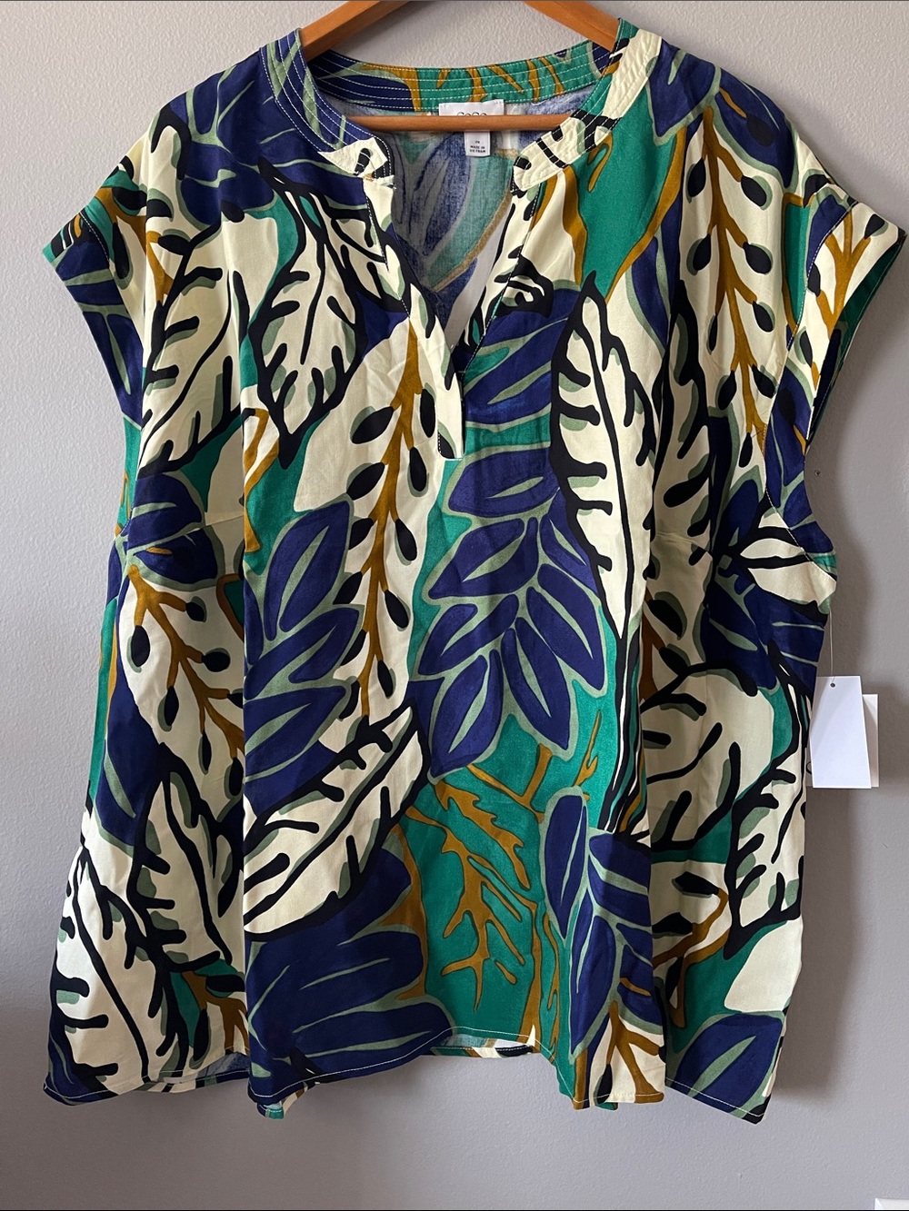 summer bright colors Notch-Neck Blouse 2x